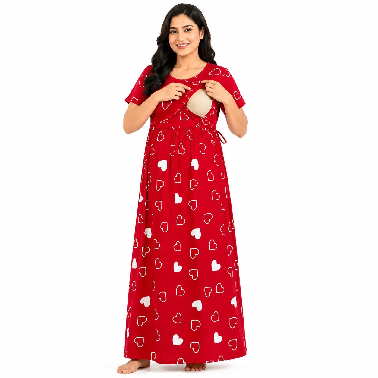 Women's Cotton Maternity Dress | Feeding Dress with Easy Breastfeeding Access | Nursing Dress | Pregnancy Wear | Round Neck | Relaxed Fit | Pocket & Adjustable Tie | | Maternity Wear-image-43
