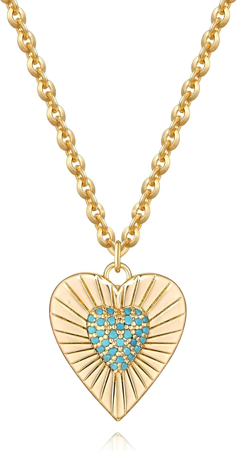 Valloey Rover Turquoise Necklaces for Women-Charm Gold Pendant Necklace 14K Gold Plated Dainty Statement Pendant Necklaces Turquoise Jewelry Gifts for Women
