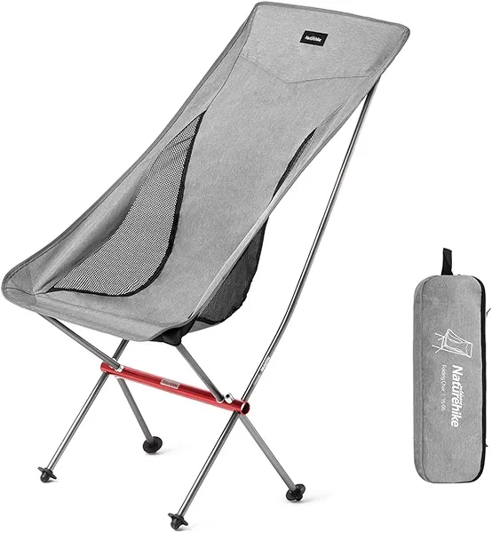 Naturehike Grey Camping Chair, Folding Lightweight Portable Compact Chair, Large Heavy Duty 330lbs for Adults, Hiking Camp Backpacking Travel Beach Picnic Fishing with Storage Bag