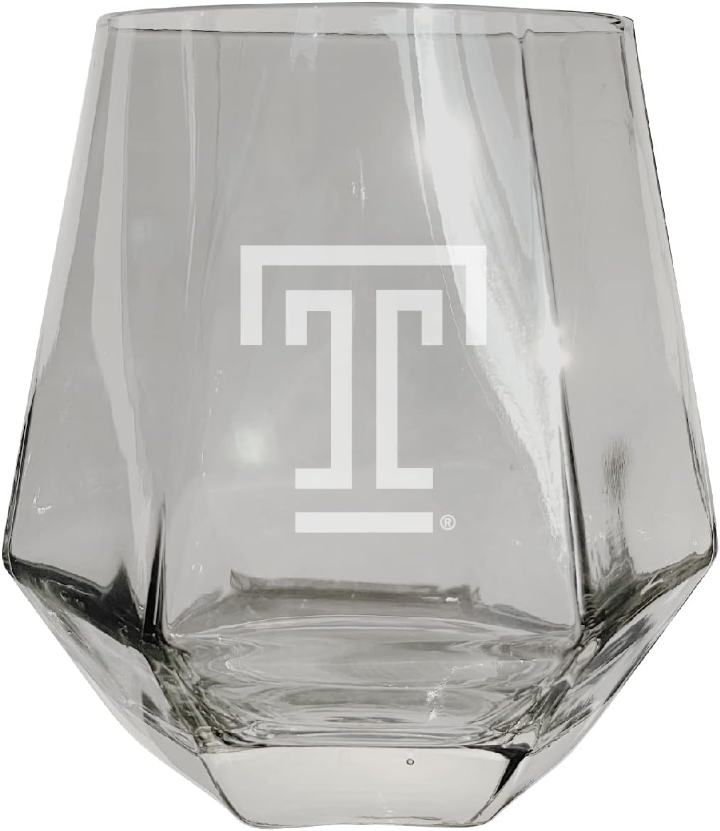 R and R Imports Temple University Etched Diamond Cut Stemless 10 Ounce Wine Glass Grey 2-Pack Officially Licensed Collegiate Product