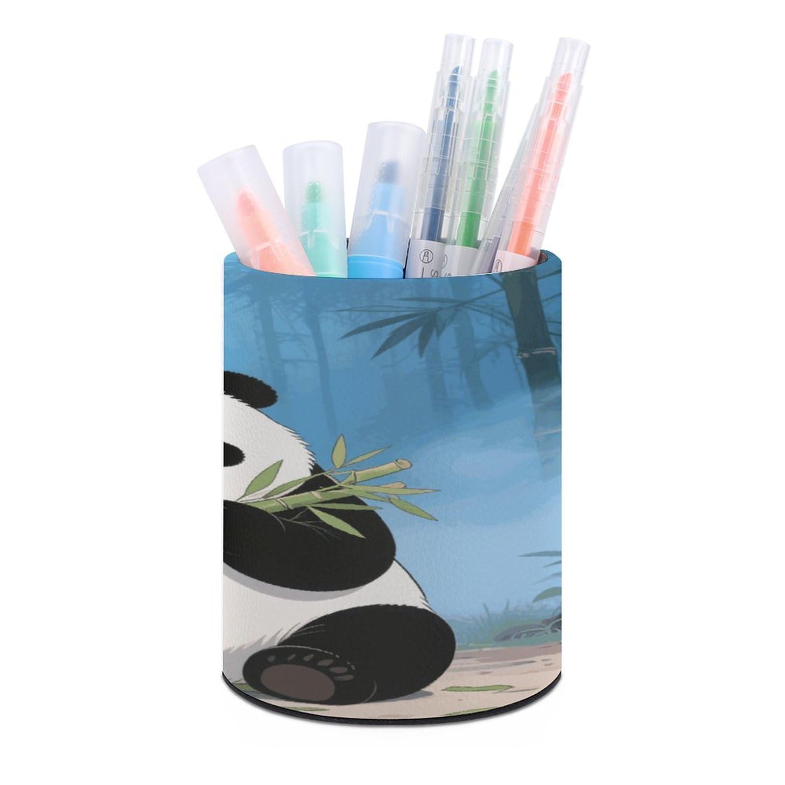 VstaDank - Round Pen Holder Giant Panda Pencil Holder PU Leather Desk Organizer Stand for Desk Desk Office Desk Decoration for