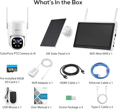 Miniatura 9 de Kittyhok Sistema de cámara de seguridad solar para exteriores inalámbrico 4 cámaras de seguridad PTZ solares 2K, visión nocturna a color