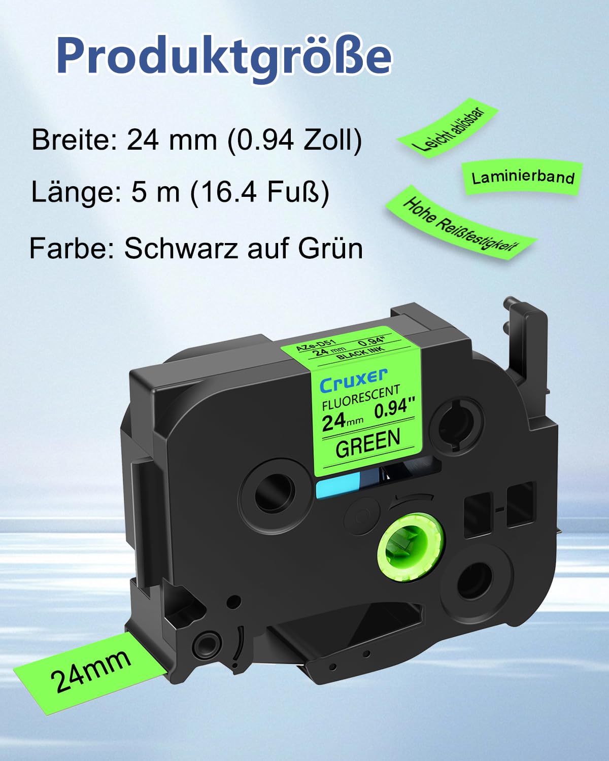 Cruxer 10er-Pack Kompatibel mit Ptouch TZeD51 24 mm Schwarz auf Grün | TZe-D51 Laminiertes Etikettenband Ersatz für P-touch PT-D600 E500 H500 P710BT 1400 9200DX P750W Etikettendrucker