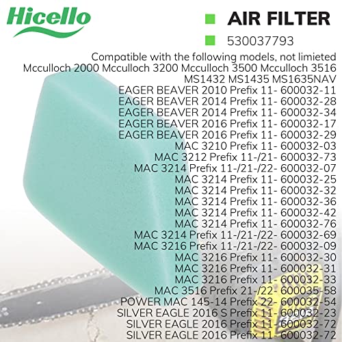 Hicello Filtro de aire de combustible, bomba de imprimación para motosierra McCulloch 2000 3200 3500 3516