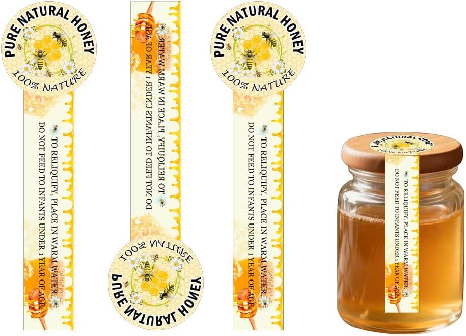 500 pcs Tamper Proof Pure Honey Stickers 1.5 x 3.5 Inches Resistance Evident Seals Labels for Jars Bottle Lid Sealing Food Packaging (English)