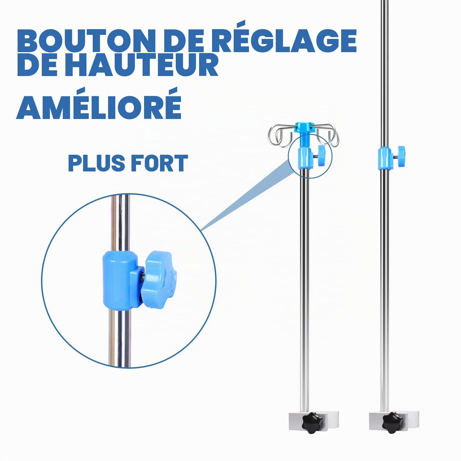 Perches à Perfusion pour Fauteuil Roulant, 4 Crochets Renforcés et Base en Métal Solide, Potences pour Intraveineuse Fauteuils Roulants Acier Inoxydable Renforcé, Hauteur Ajustable de 75-133 cm