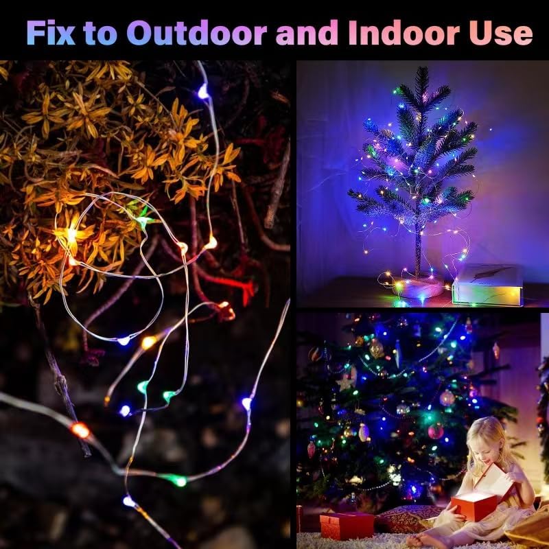 Miniatura 6 de Paquete de 4 luces de hadas multicolor alimentadas por pilas, 20 pies, 60 LED, impermeable, luz intermitente, alambre de cobre plateado con