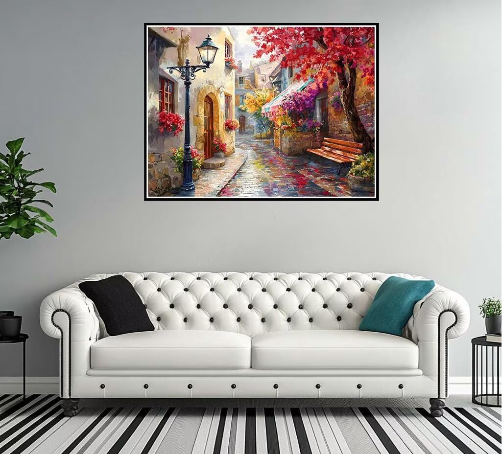 Pintar por Numeros Adultos, Pintar por Numeros Paisajes Ciudades Pequeñas, Pintura por Numeros Adultos Grande 120 x 80 cm, Paint By Numbers con con Pinceles y Pinturas Acrílicas (Sin Marco) -YH110
