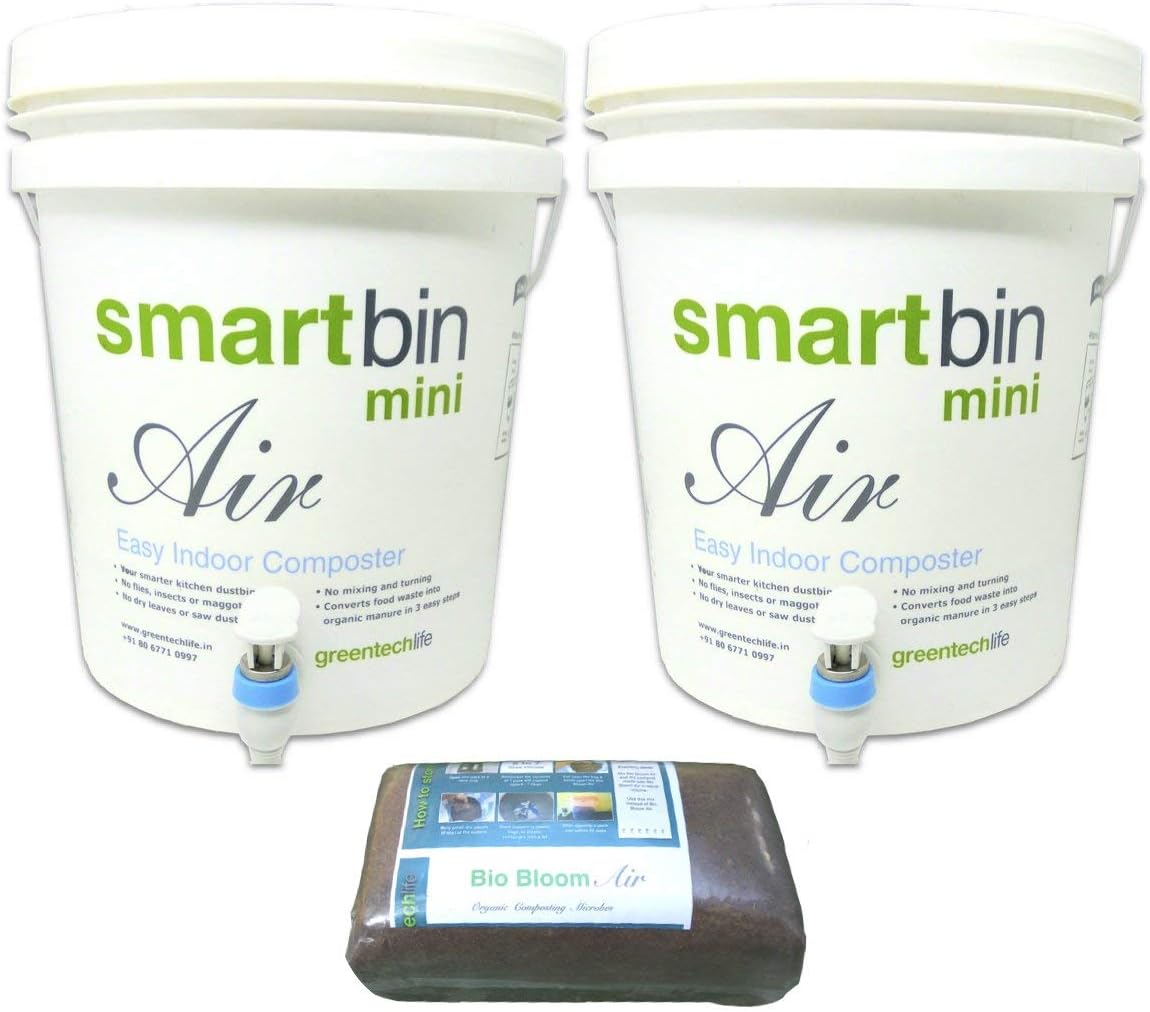 Smartbin Air - Compost Bin - Easy Indoor Home Composter, 10L Set of 2, for 1 to 2 Member households (Watch Video Demo Now)