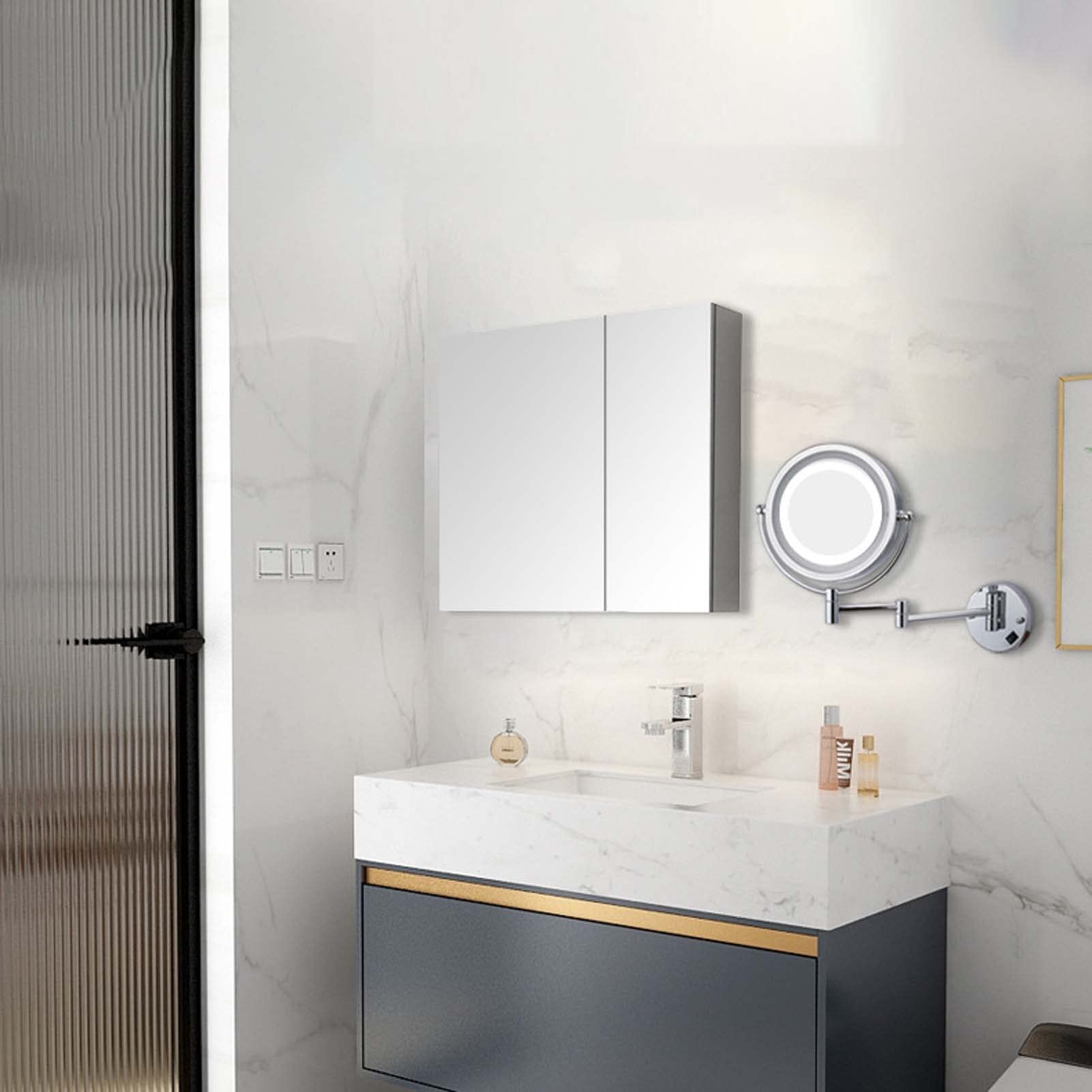 YSUEFIJO Espejo de Maquillaje Iluminado, Espejo para Tocador Baño, Espejo de Aumento para Bano, Giratorio y Ajustable 360°, Espejo Cosmético para Hombre y Mujer