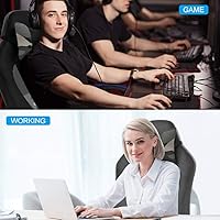 Vista 45 de Silla de oficina de piel sintética, silla de juegos de escritorio, respaldo alto, altura ajustable, silla de computadora con soporte lumbar trasero