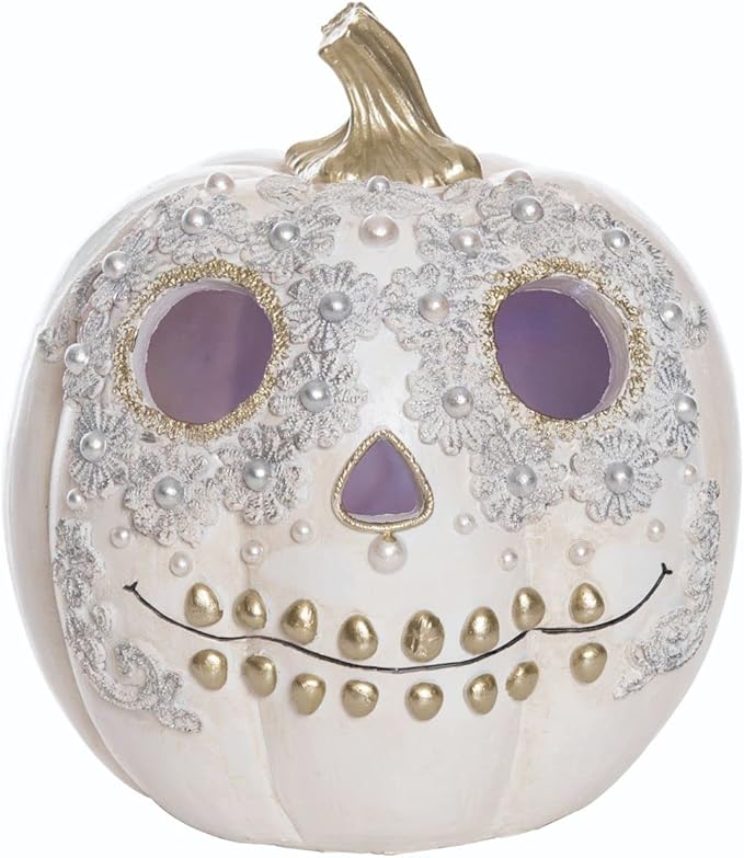 Transpac Light Up Resin White Sugar Skull Decor