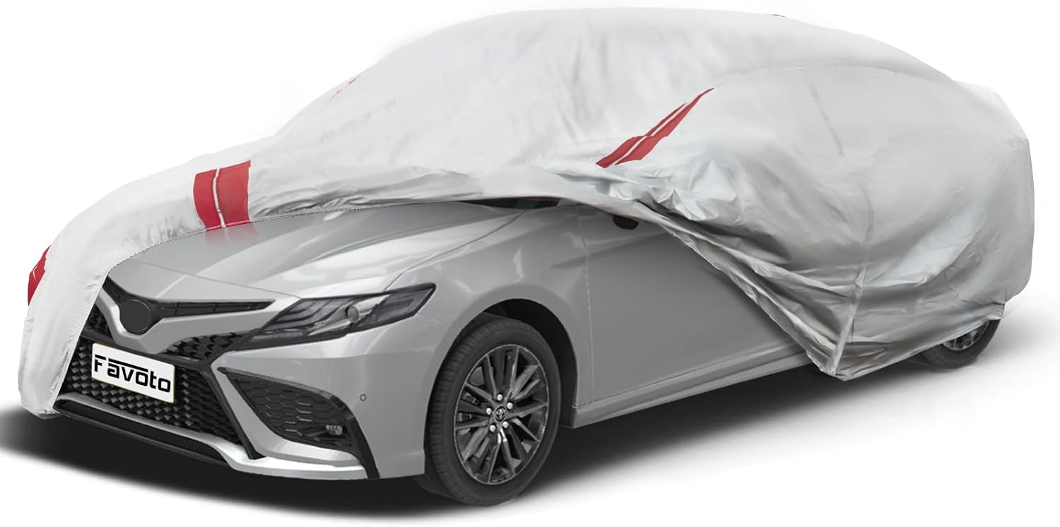 Favoto Sedan Car Cover Waterproof - Custom Fit for Toyota Corolla (1996-2024) All Weather for Automobiles Outdoor with Reflective Stripe Snow Sun Dust UV Protection Full Exterior Cover