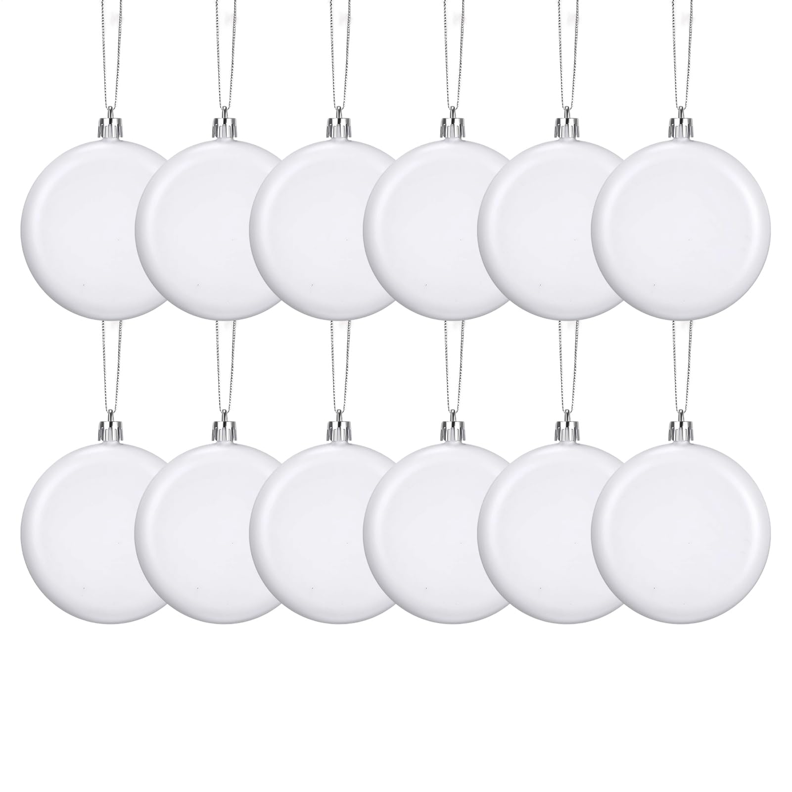Lot de 12 boules de Noël plates blanches mates à peindre