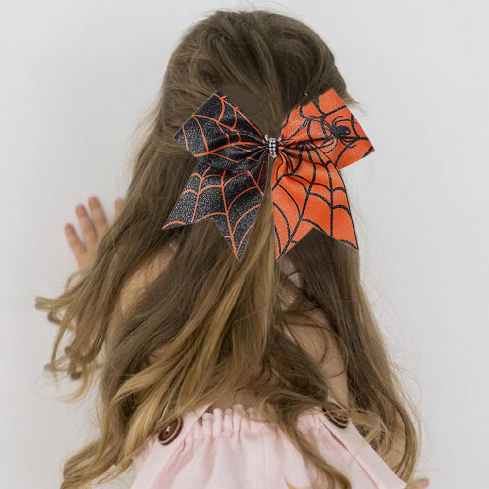 Beaupretty 8 Pcs Halloween Bow Knot Hair Ties Spider Web Hair Bands Stretchy Ponytail Holders for Girls Toddlers Kids