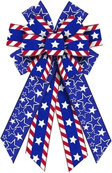 Large 4th of July Patriotic Bows for Wreath, Memorial Day Wreath Bow Blue Red American Stars Tree Bows for Front Door Indoor Outdoor Decorations