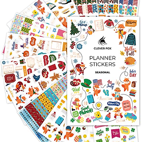 Clever Fox Seasonal Planner Stickers â€“ 600+ Month, Holiday & Seasons Stickers for Your Planner, Monthly Journal & Calendar â€“ 18 Sheets, Set of Stickers & Washi Tape by Clever Fox (Seasonal Pack)