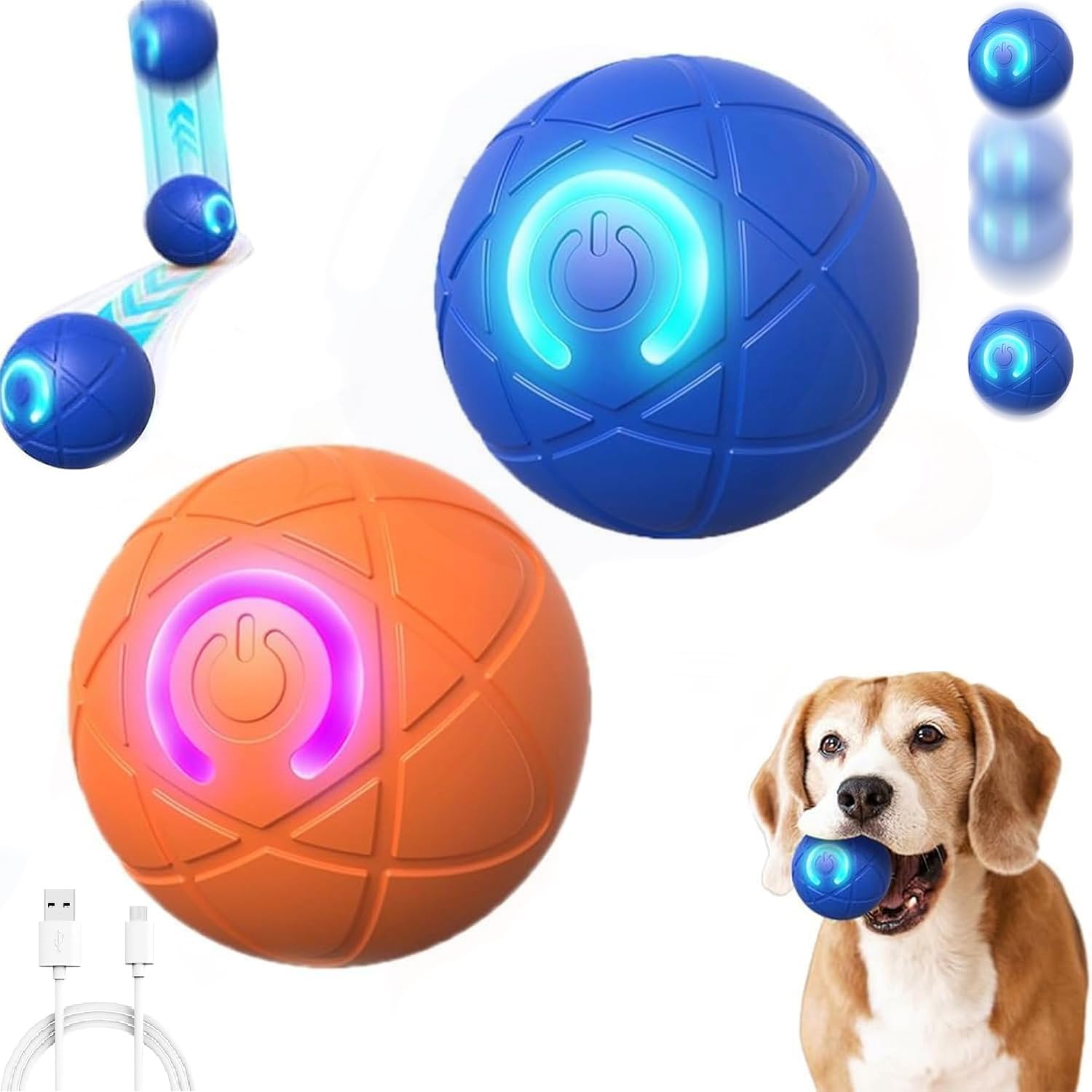 2 Pcs Shaky Ball Toy for Dogs, Vibrating Dog Balls, Interactive Dog Balls, Smart Jumping Ball Toy, Automatic Rolling, Keep Them Busy, Suit for All Dogs(Blue+Orange)