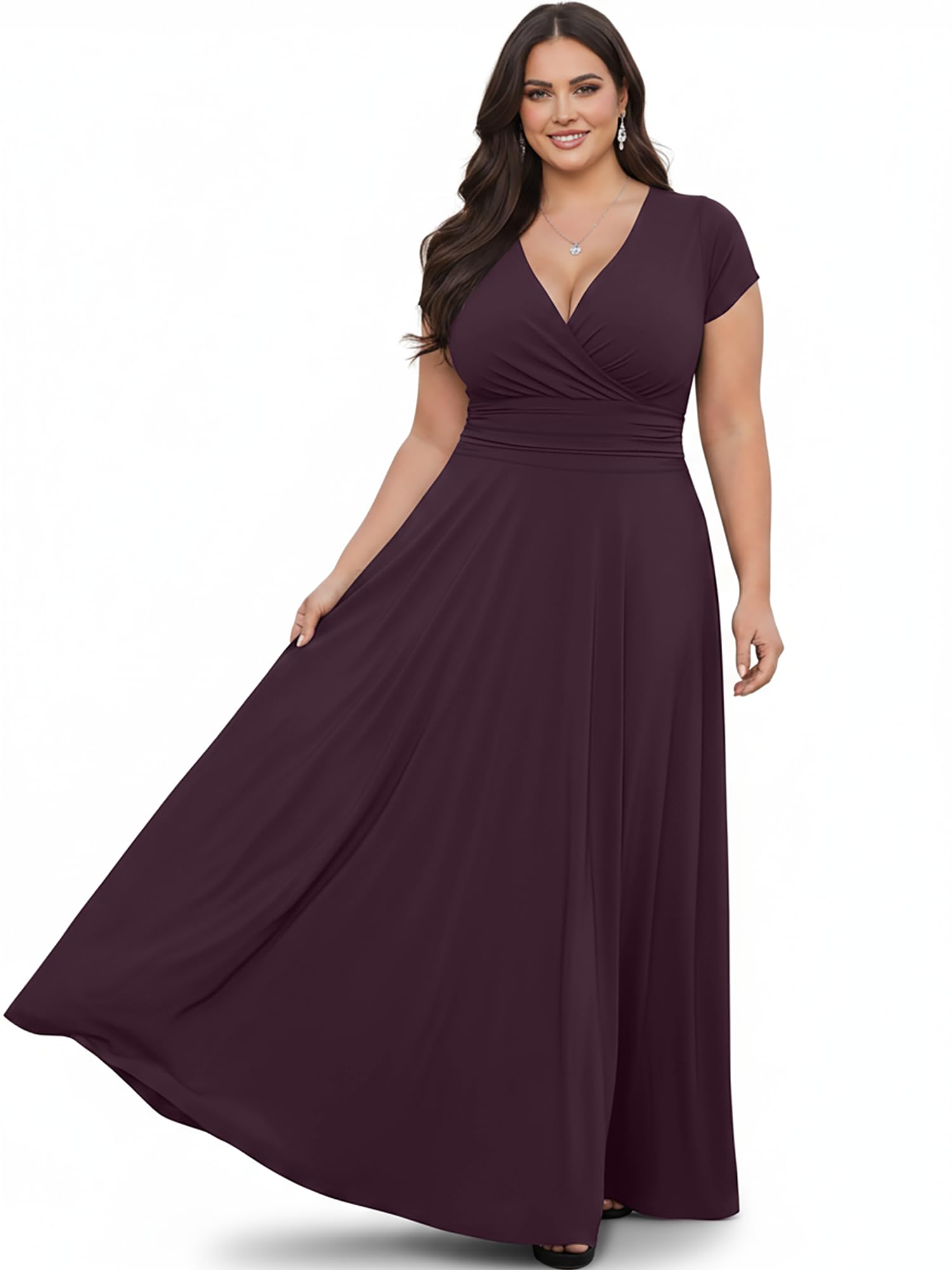 Photo 1 of KOH KOH Plus Size Women’s Long Cap Short Sleeve Flowy Cocktail Semi Formal Prom Gala Black Tie Bridesmaid Wedding Guest Work Dressy Tall Gown Gowns Maxi Dress Dresses, Sangria Wine XL 14-16