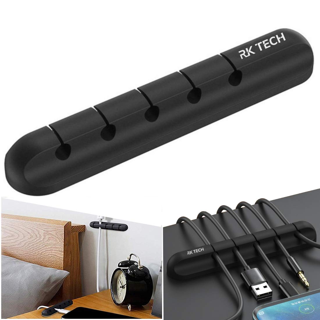 RK TECH Cable Wire Clips Ties, Holder Tidy Management. Organise Your Desk, Office or car with Adhesive (5 Cable Holder Black)