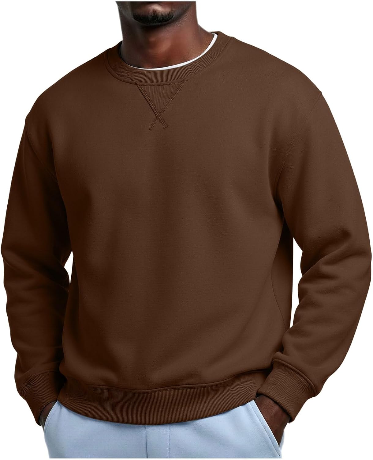 Men's Casual Crew Neck Shirt Long Sleeve Solid Knit Pullover Tops