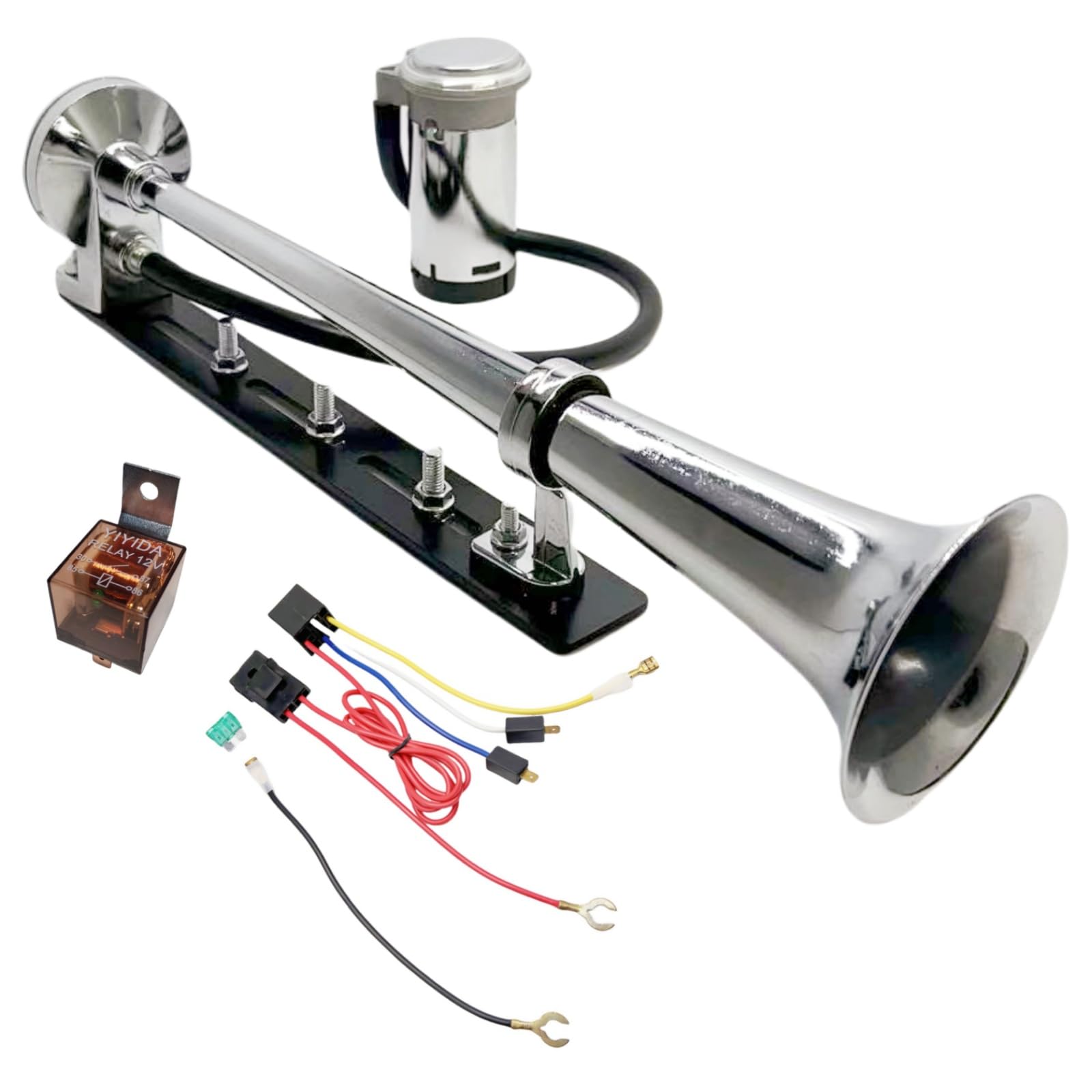 Clacson auto Clacson camion Clacson nave Air horn 150db corno d'aria argento Accessori regolabili per l'installazione Tromba d'aria in zinco cromato Car horn per 12V camion barca ect