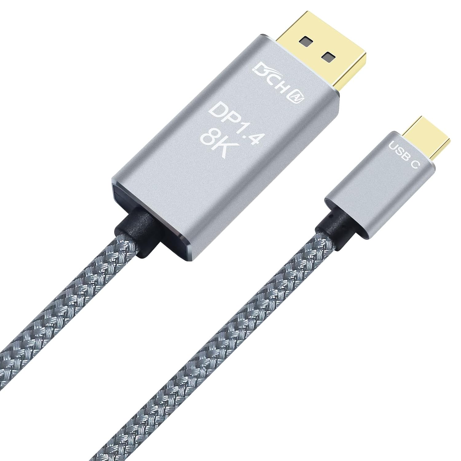 DCHAV 8K USB-C to DisplayPort Cable 6-Foot 4K@144Hz 8K@60Hz 5K 2K@165Hz USB to DP Adapter Display Port Cord Nylon Braided Aluminum Connector for Monitor Computer Laptop Television Tablet (Pack of 2)
