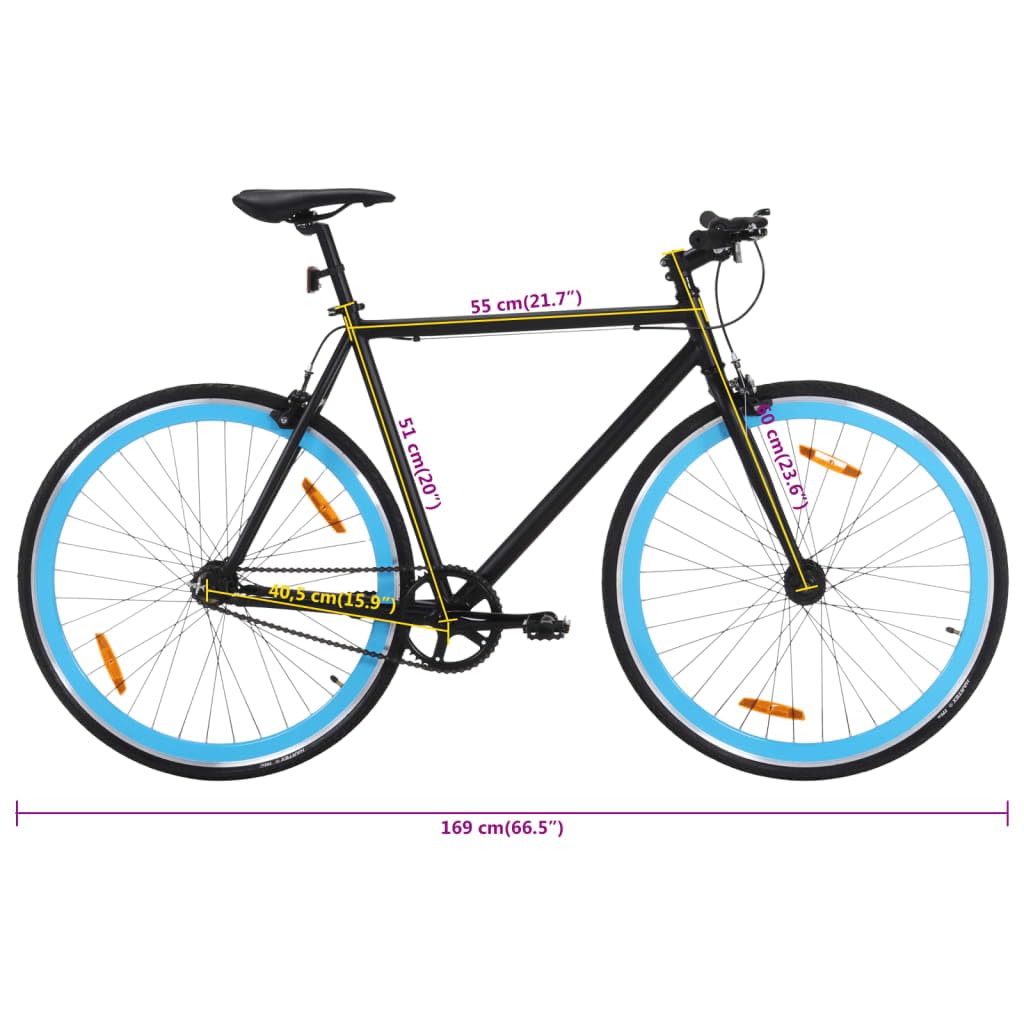Bicicletta a scatto fisso, colore nero e blu, 700c, 51 cm