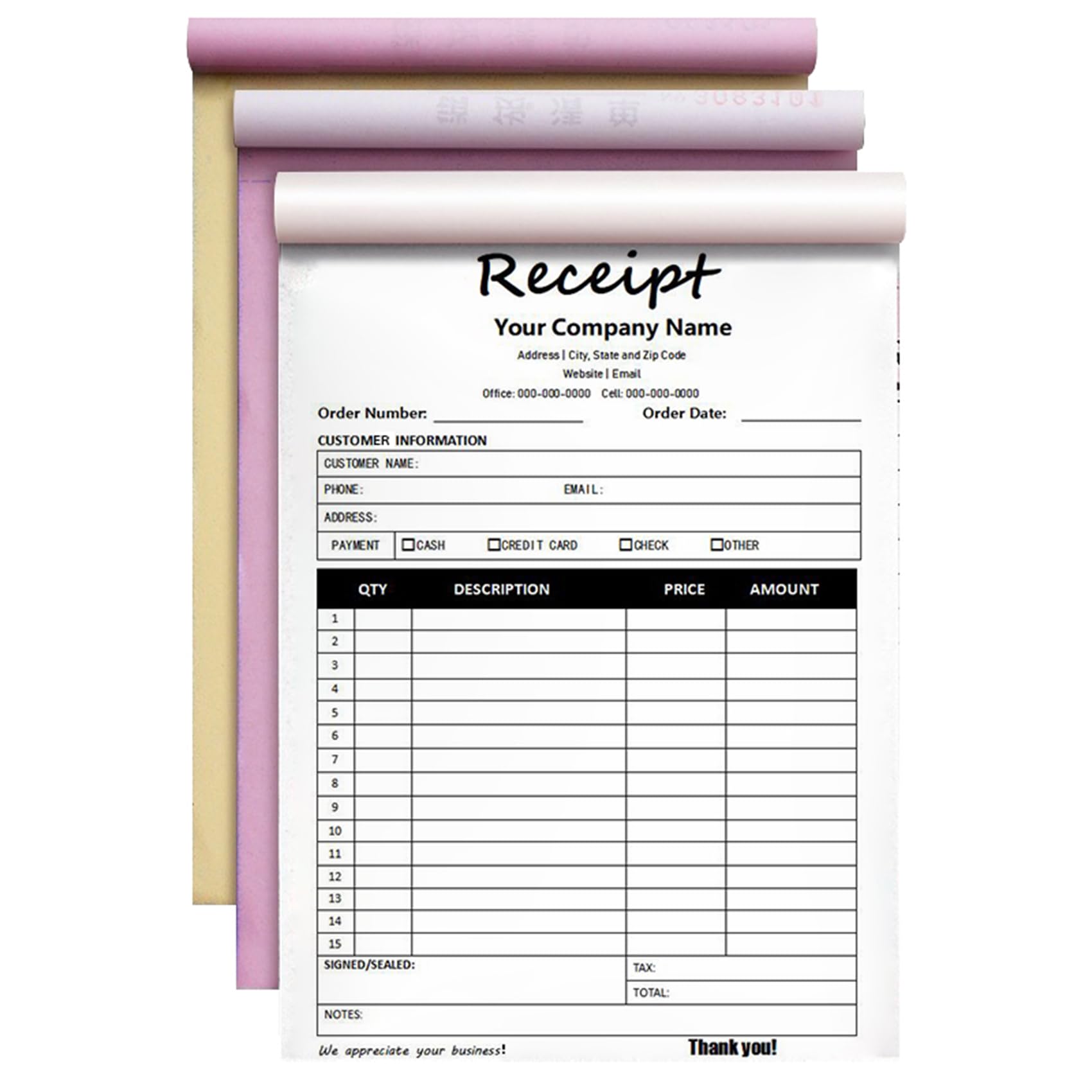 Custom Invoice Book in 3-Part /2-Part Receipt Book with Carbon Copies Personalized Carbonless Service Invoice Form Books Sales Order Book with Company