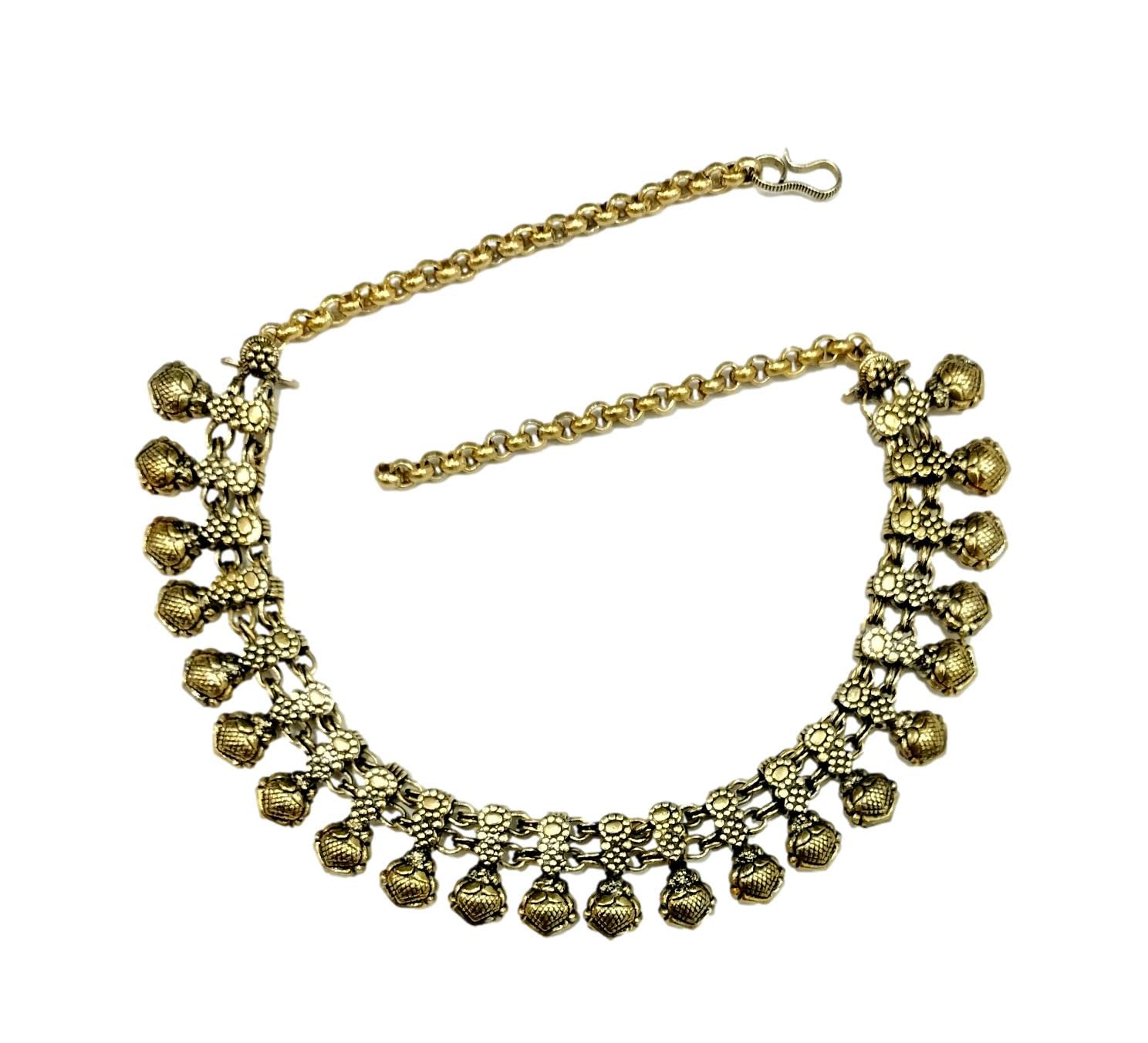 athizay Necklace Gold Antique Texture Indian oxidised golden jewelry for women traditional Chokers metal beaded single line Necklaces fashion jewellery