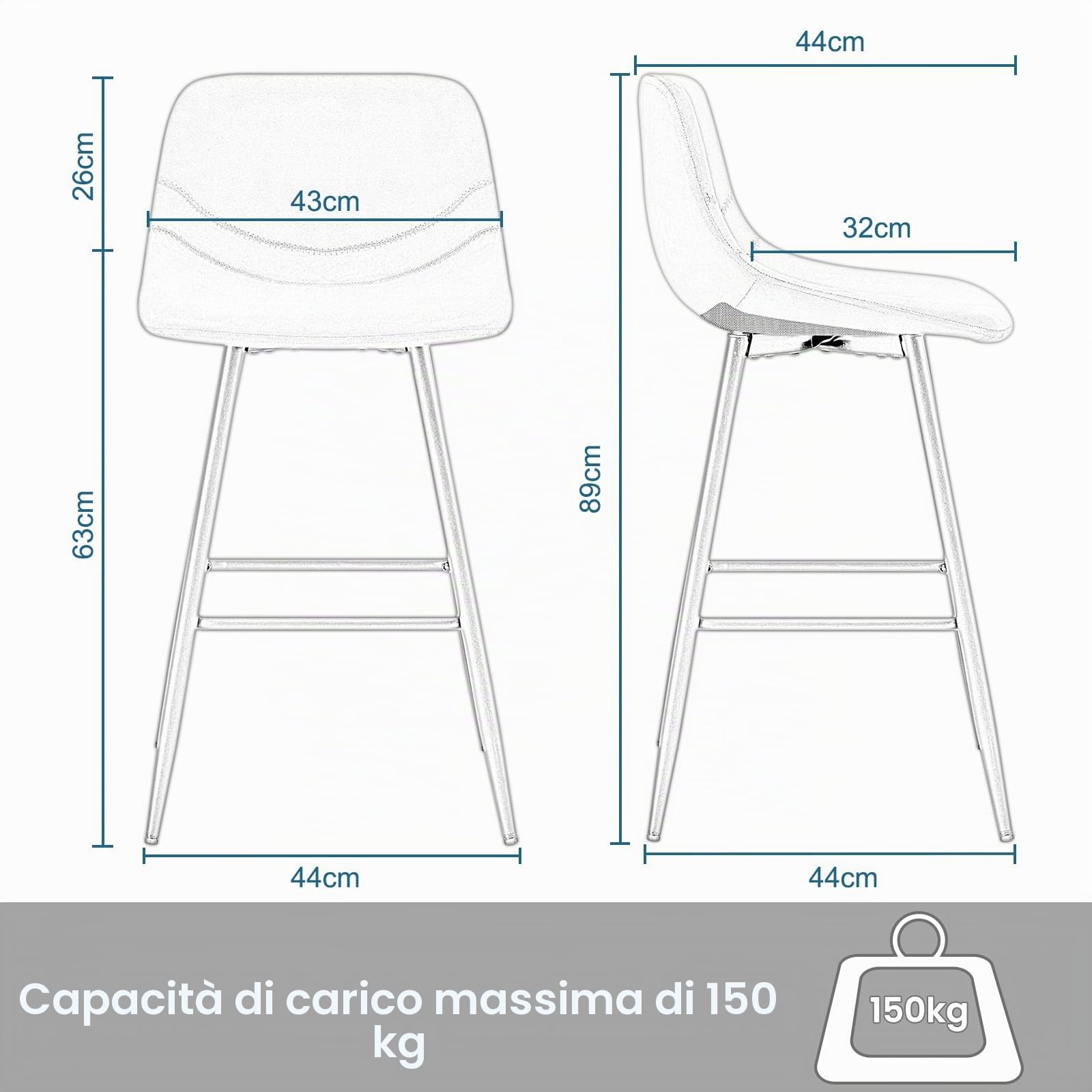 EUGAD Sgabelli Alto Set di 2, con Schienale, Velluto, Verde Scuro