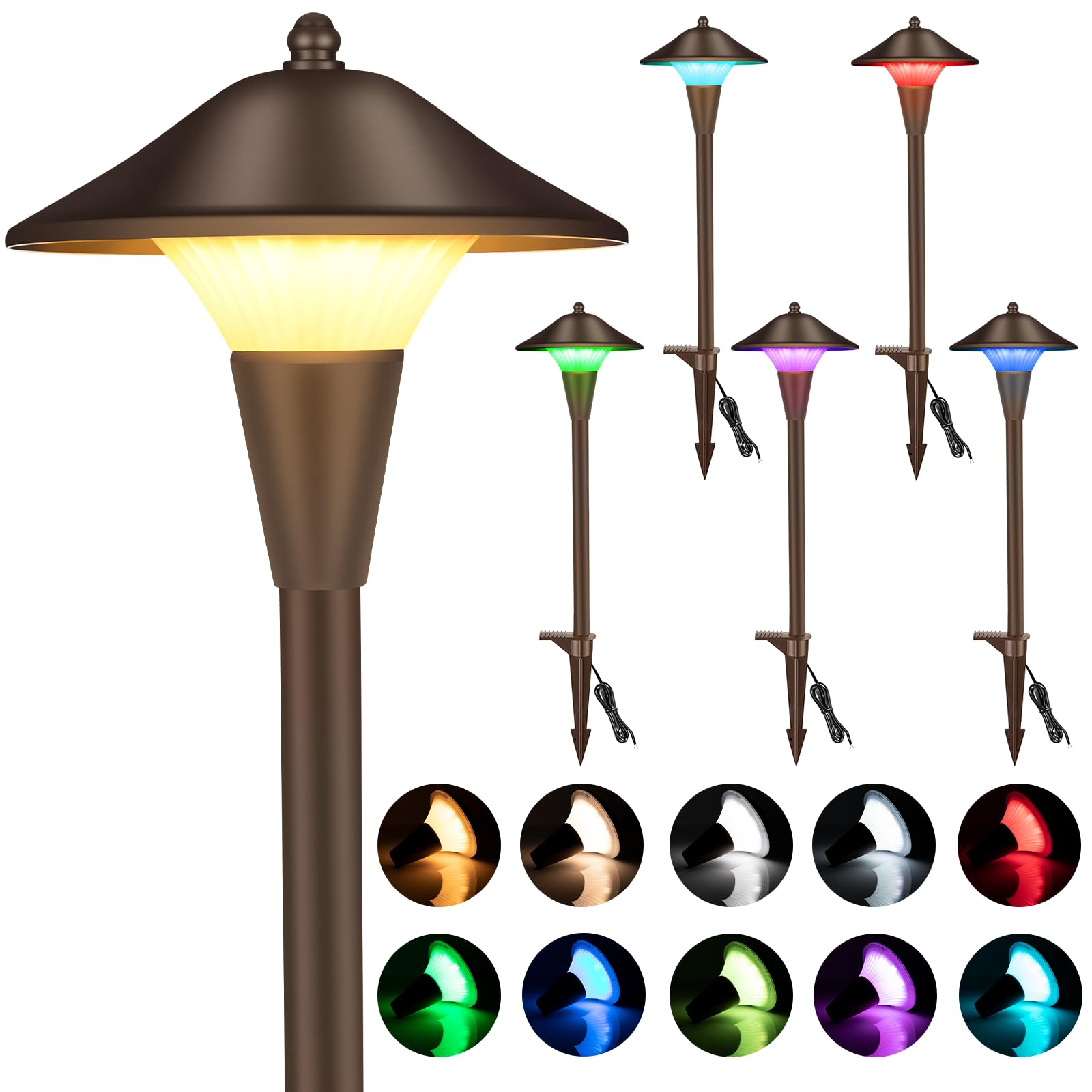 Światła drogowe niskiego napięcia, 12 V 5 W LED RGB, przewodowe światła ścieżki krajobrazowej, na zewnątrz, do podjazdu, chodnika, ścieżki, zmiany kolorów RGB, na przyjęcie bożonarodzeniowe
