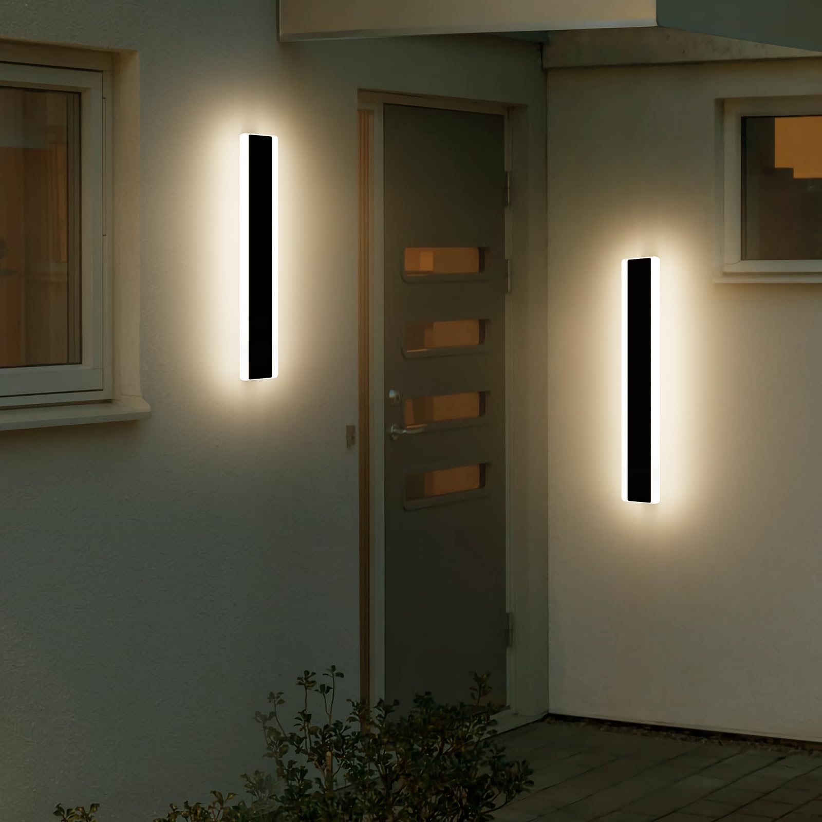 Mikeru 2Pack Garden Wall Light, 30cm Rectangular Outdoor Wall Lights 3 Color 3000k Warm White/4500k Neutral Light/6500k White Color12W Outside Wall Lighting Mains Powered for Courtyard, Villa [Energy Class A]