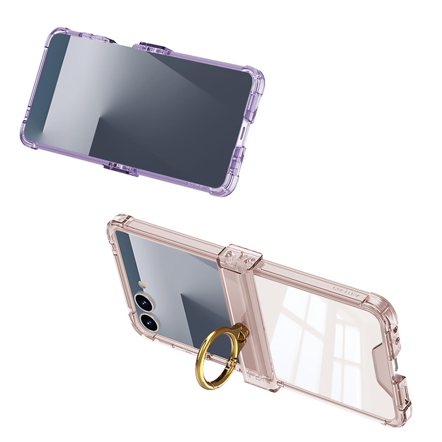 COQUE Custodia per Samsung Flip 7,Cover Protettiva Trasparente con [Anello Rotante] [copertura con cerniera] Custodia Airbag Anti-Caduta per Samsung Galaxy Z Flip 7 5G-Rosa