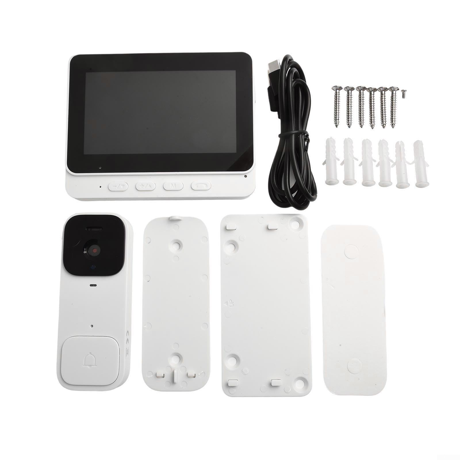 Honseadek Sonnettes vidéo 10,9 cm Sonnette vidéo intelligente avec écran de 10,9 cm, caméra de sonnette vidéo sécurisée, interphone bidirectionnel sans fil pour un accès pratique à la maison (Blanc)