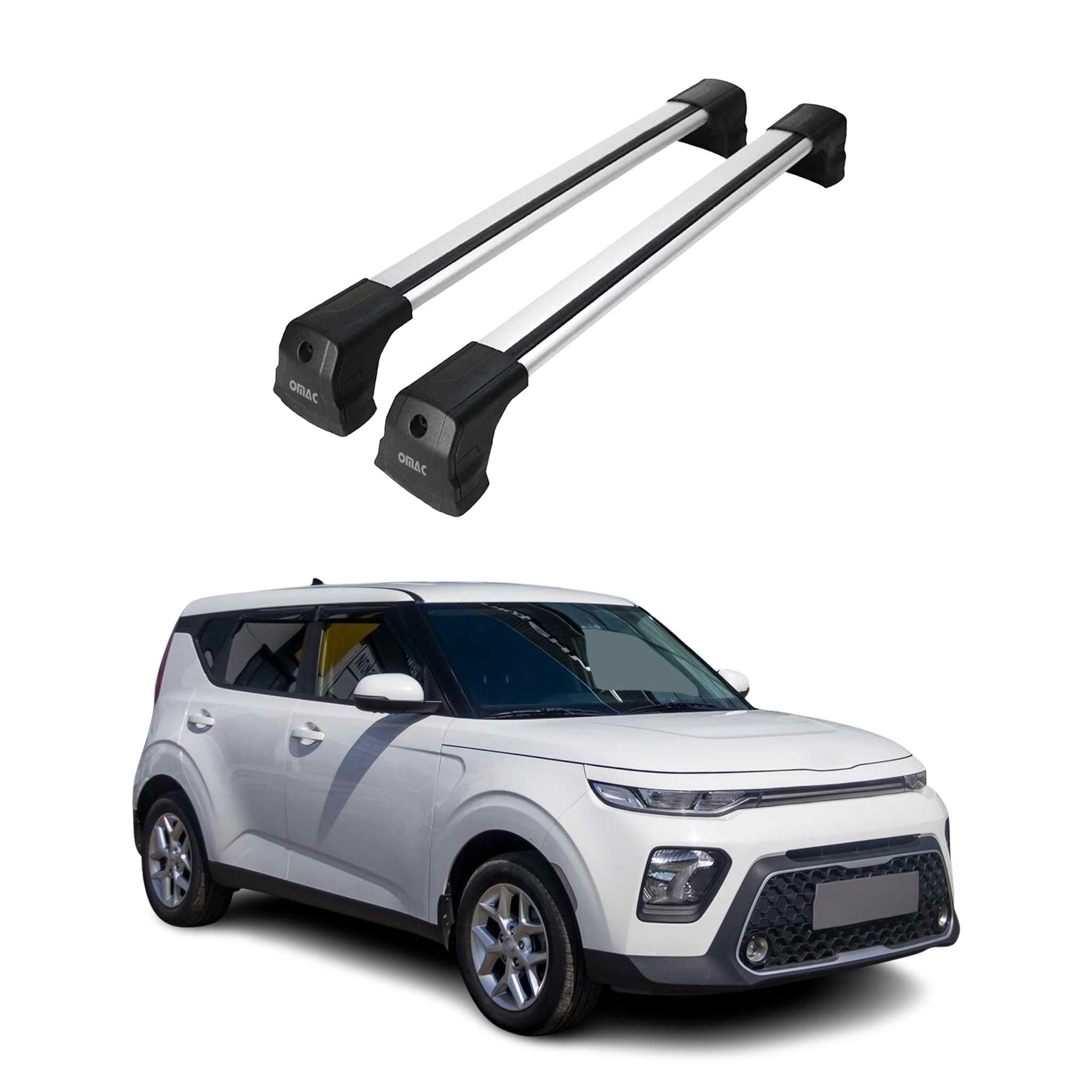 OMAC Barre Portatutto Trasversali Compatibili con Kia Soul III 2020-2026 – 2 Stangen – Bloccabile – Alluminio Nero