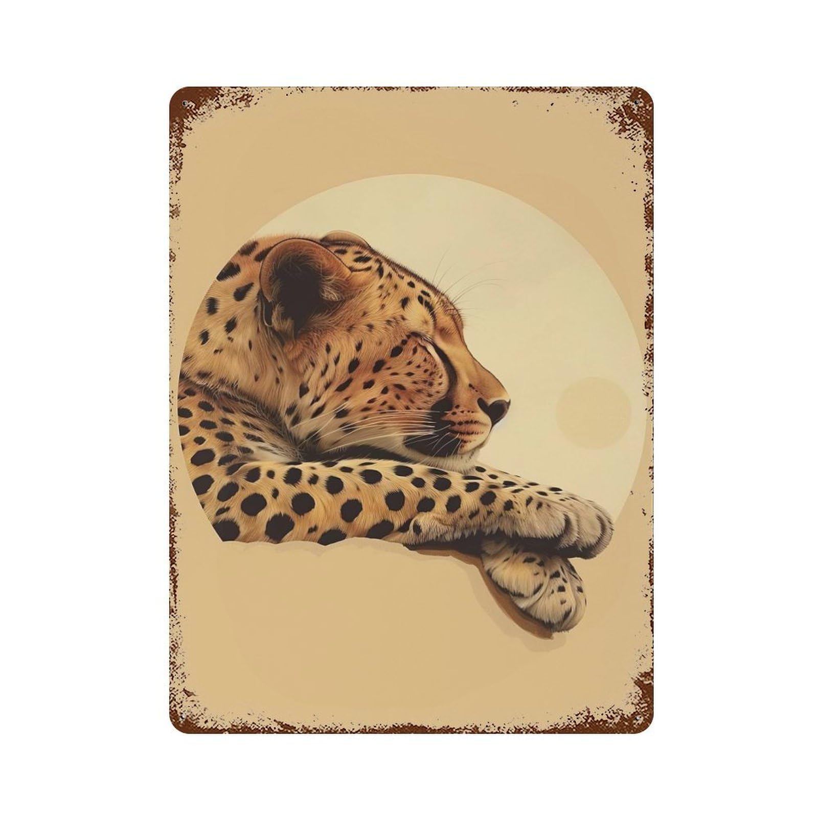 Garage Style Sleeping Cheetah Vintage Rust Metal Sign 15.7"x11.8", Vintage Wall Decor for Bar And Workshop