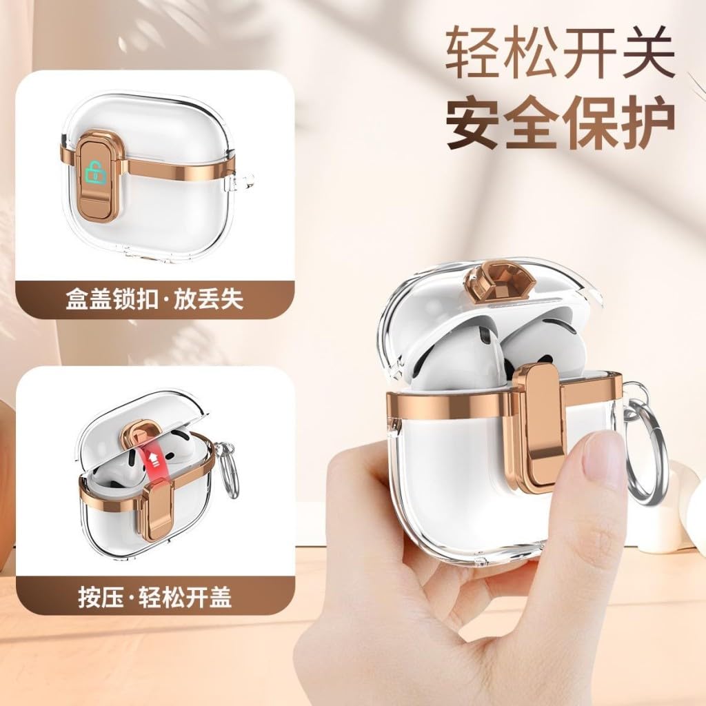 UnDePlus Apple AirPods 4. Nesil 2024 ile Uyumlu için Kılıf, Darbeye Çizilmeye Dayanıklı LED Görünür Şeffaf Kilit Kapak Çöl Titanyum
