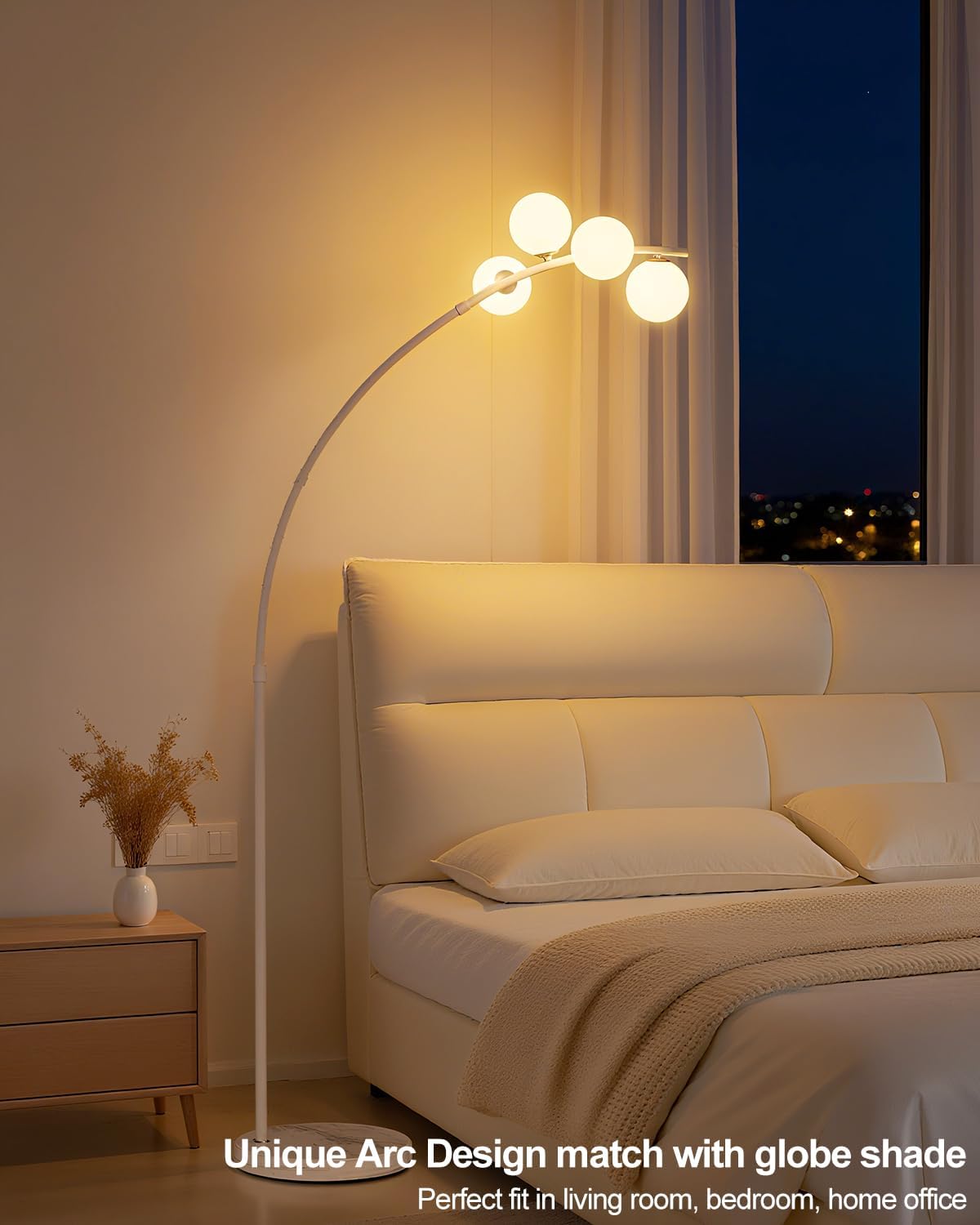 Lightdot White Arc Floor Lamp for Living Room, 4 Globe Floor Lamp with Shatterproof Shade& Mable Base, Mid Century Modern Tall Standing Lamp for Bedroom/Home Office(Bulbs Included)