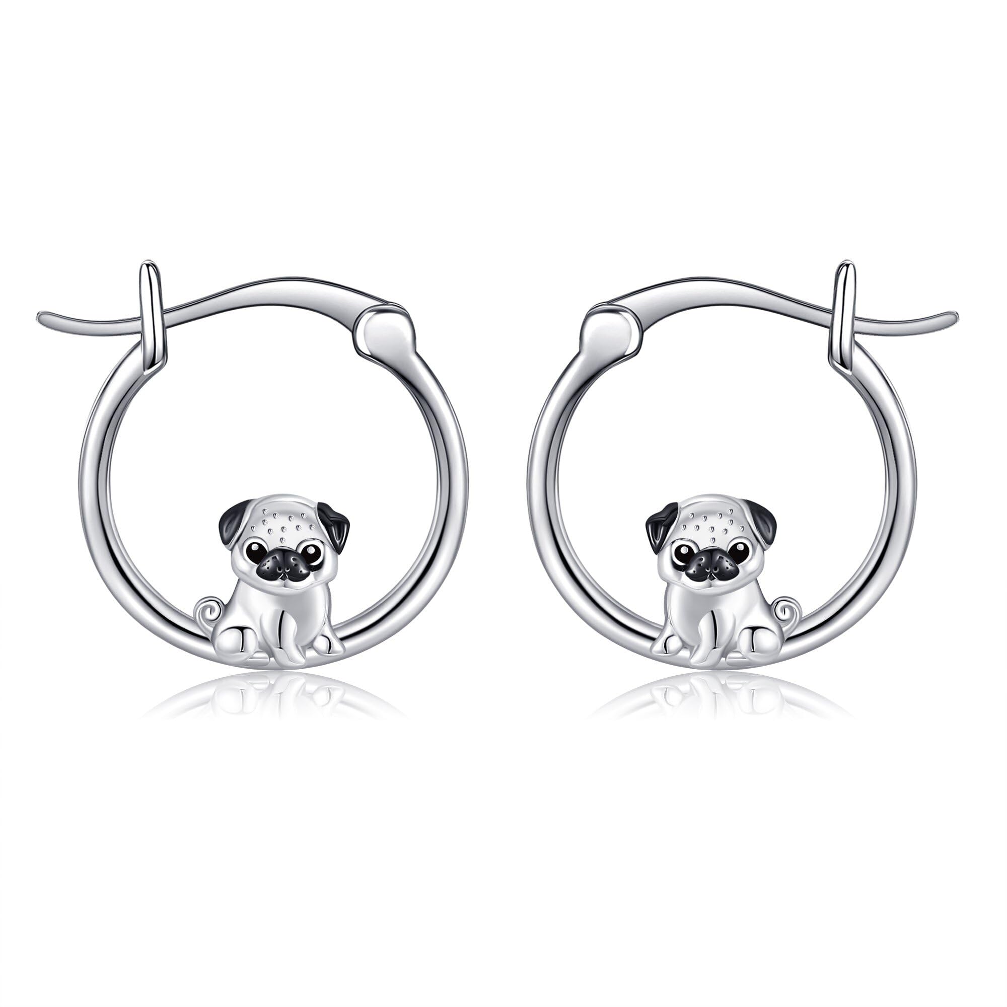 Mops Ohrringe S925 Sterlingsilber süße Mops Creolen für Frauen Mops Geschenke für Mops Liebhaber