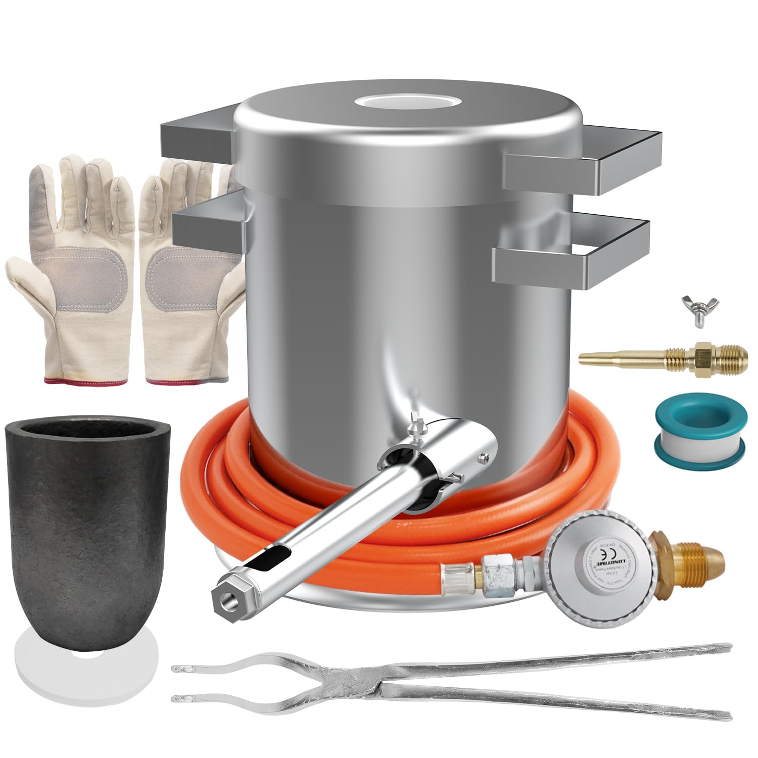 6kg Propane Melting Furnace Deluxe Kit 1400°C/2552°F Quickly Melt Aluminium in 15 Minutes Made of Stainless Steel for Scrap Metal Recycle Melting Copper Aluminum Includes Crucible and Tongs