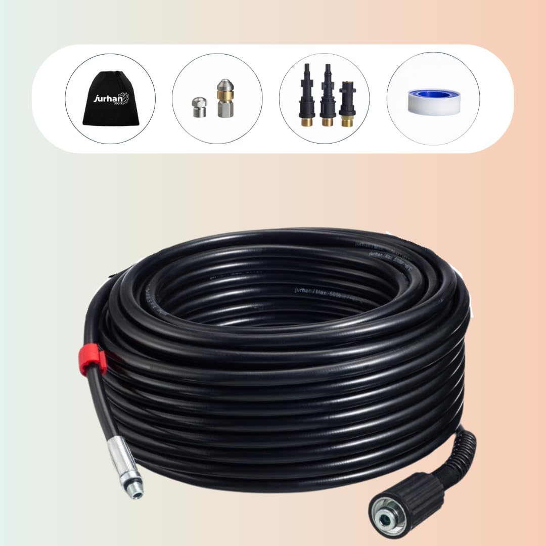 Kit de nettoyage de canalisations (30 m) – Kit avec 3 adaptateurs – Tuyau de nettoyage de canalisations haut pression de haute qualité