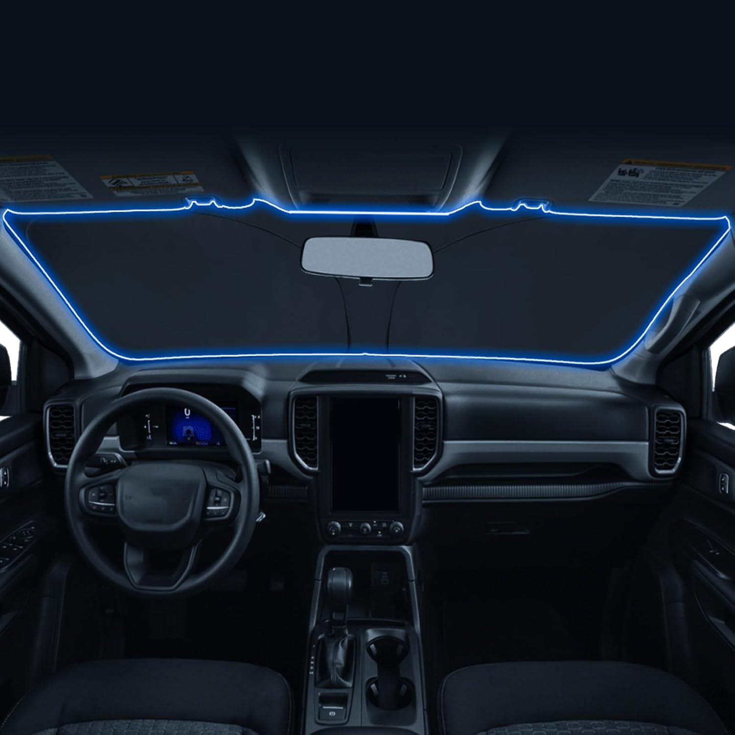 Windshield Sunshade for 2024 2025 Ford Ranger (XL/XLT/Lariat/Raptor) Accessories Foldable Sun Shield Block UV Rays with Dual-Silver Coating Keeps Car Interior Cool& Protected