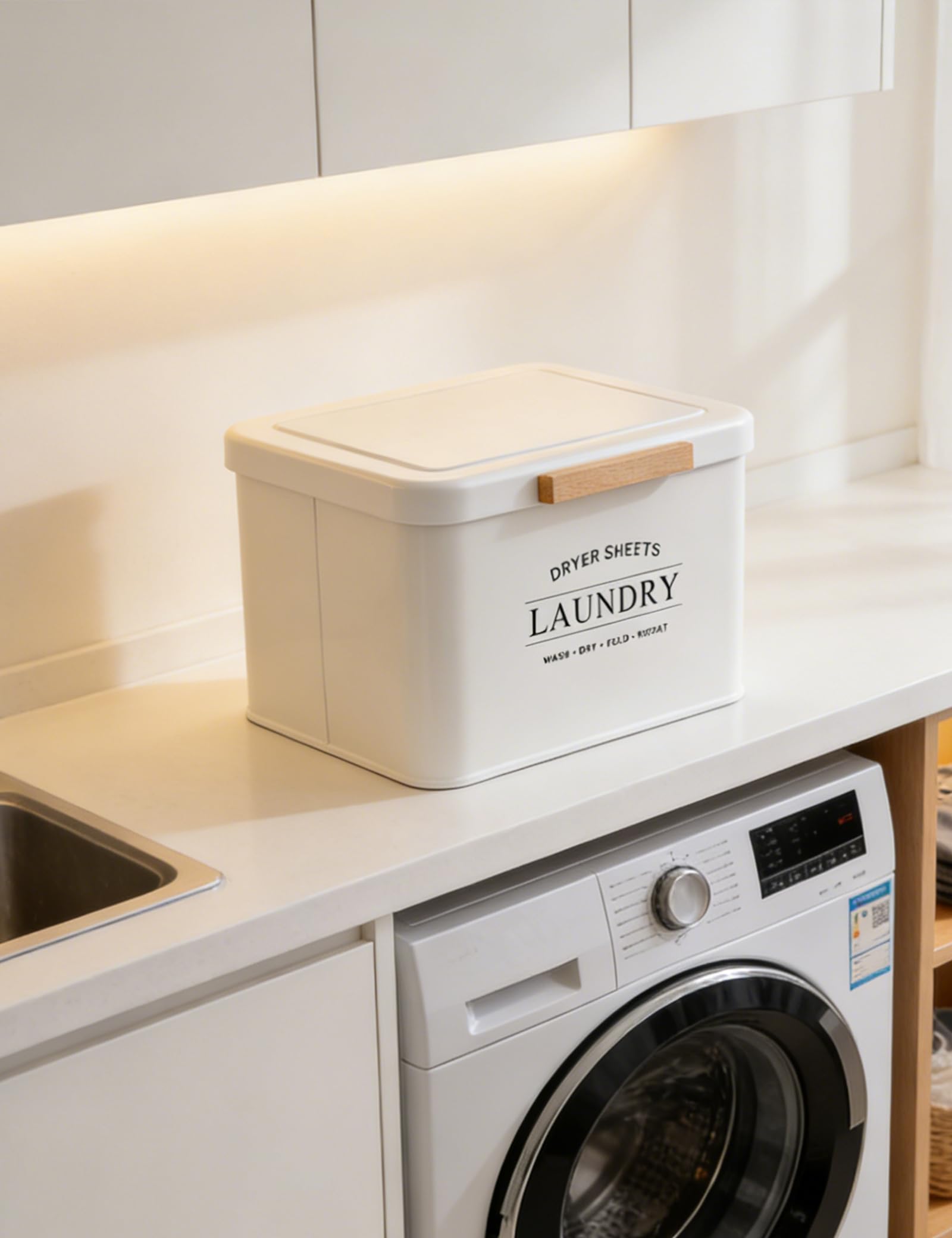 Dryer Sheet Holder with Lid & Wooden Handle -6 Dryer Sheet Holder with Lid & Wooden Handle -6