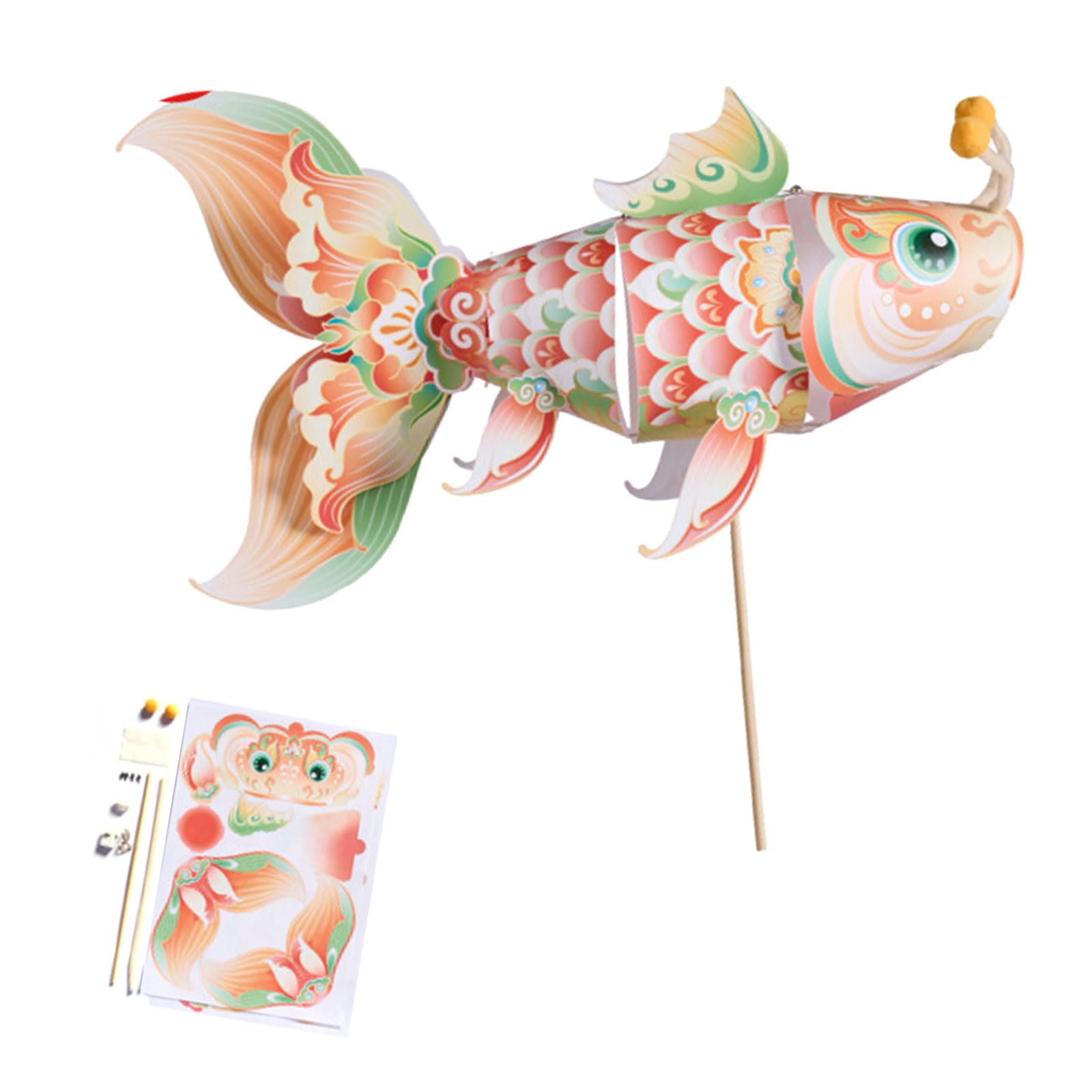 Tsophreniq Do It Yourself Fish Lamp Craft Set with LED Light & Handheld Wooden Rod User Friendly PP for Home Decoration Gift Lamp Craft