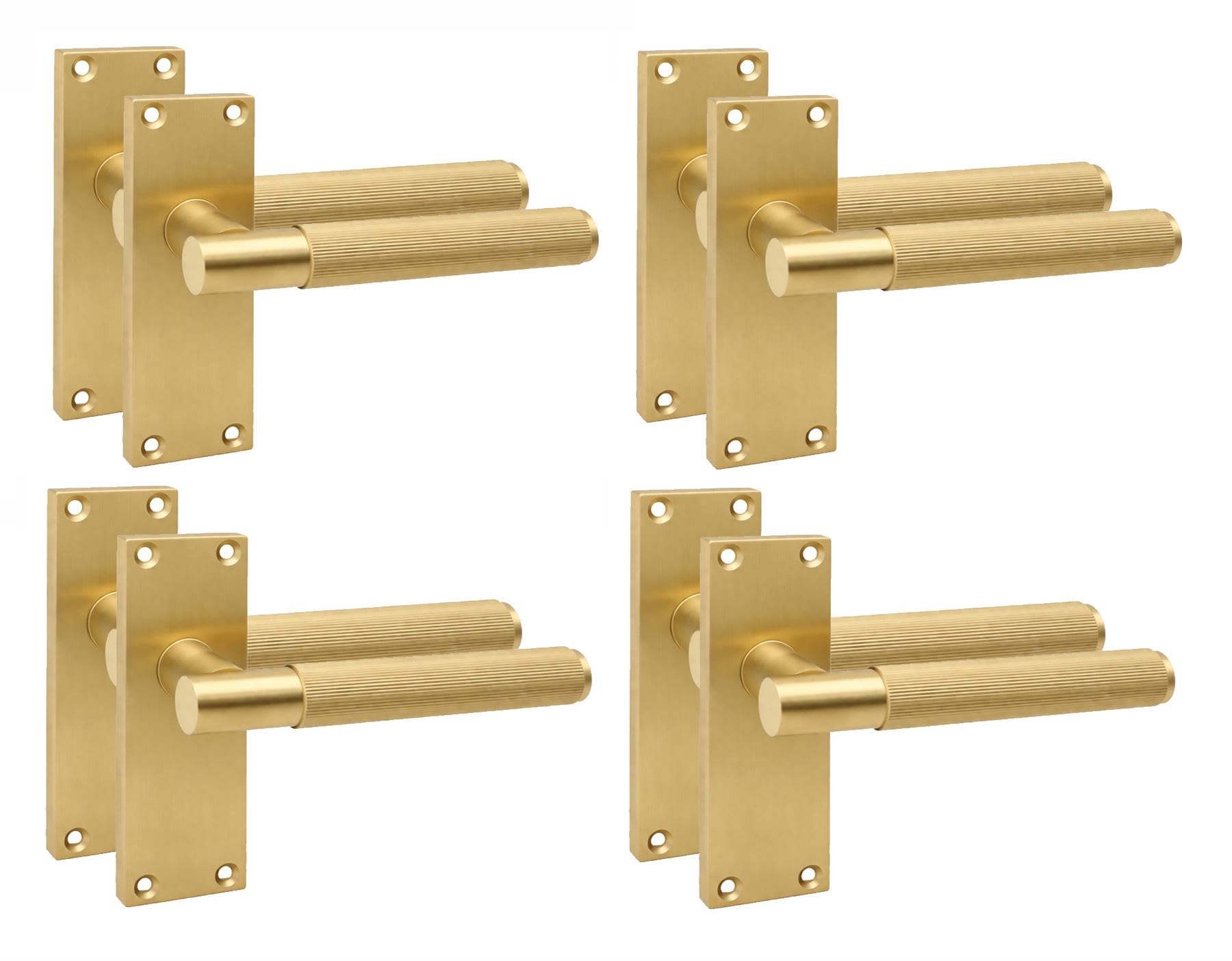 Golden Grace 4 Pairs Victorian T-Bar Linear Design Interior Door Handle Satin Brass Finish 120 x 40mm