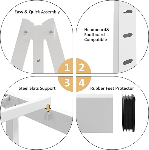 Miniatura 29 de Marco de cama de tamaño matrimonial de 8 pulgadas, marco de cama de plataforma de metal resistente, no necesita somier, sin ruido, fácil montaje,