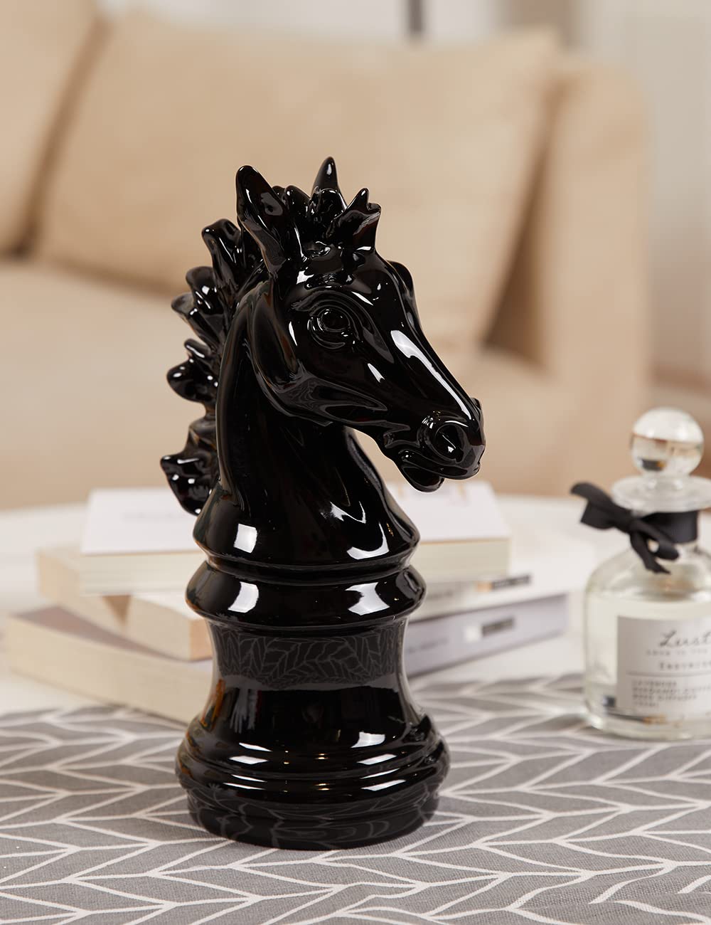 Scacchi Scultura Figurina Cavaliere Statuetta Regalo Moderna Decorazione Arte Casa Soprammobili Ornamento Resina Statua Nero 25cm