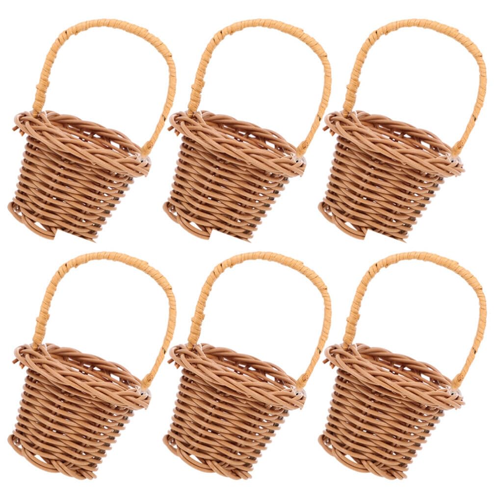 Cabilock 6Pcs Mini Flower Basket Vegetable Basket Woven Basket Decorative Handheld Rattan Flower Baske for Picnic,Farmhouse,Garden Decor