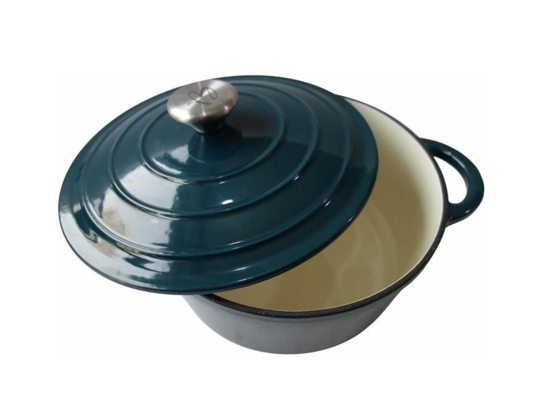 Cocotte BAUMALU 24 cm ronde bleu vert faitout de cuisson en fonte